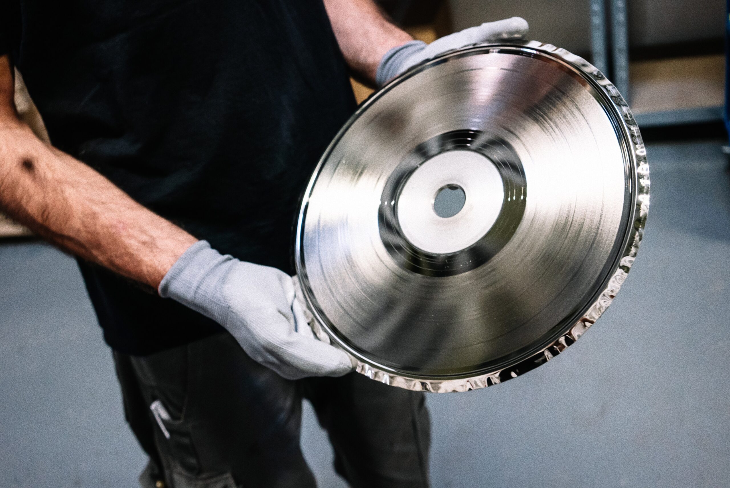 A stamper ready to be used for a full vinyl press at our collaborating pressing plant in Italy